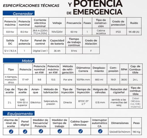 generador estacionario diesel hyundai 8.8kw 17hp ultra85