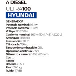 generador estacionario diesel hyundai 9.8kw 17hp ultra100